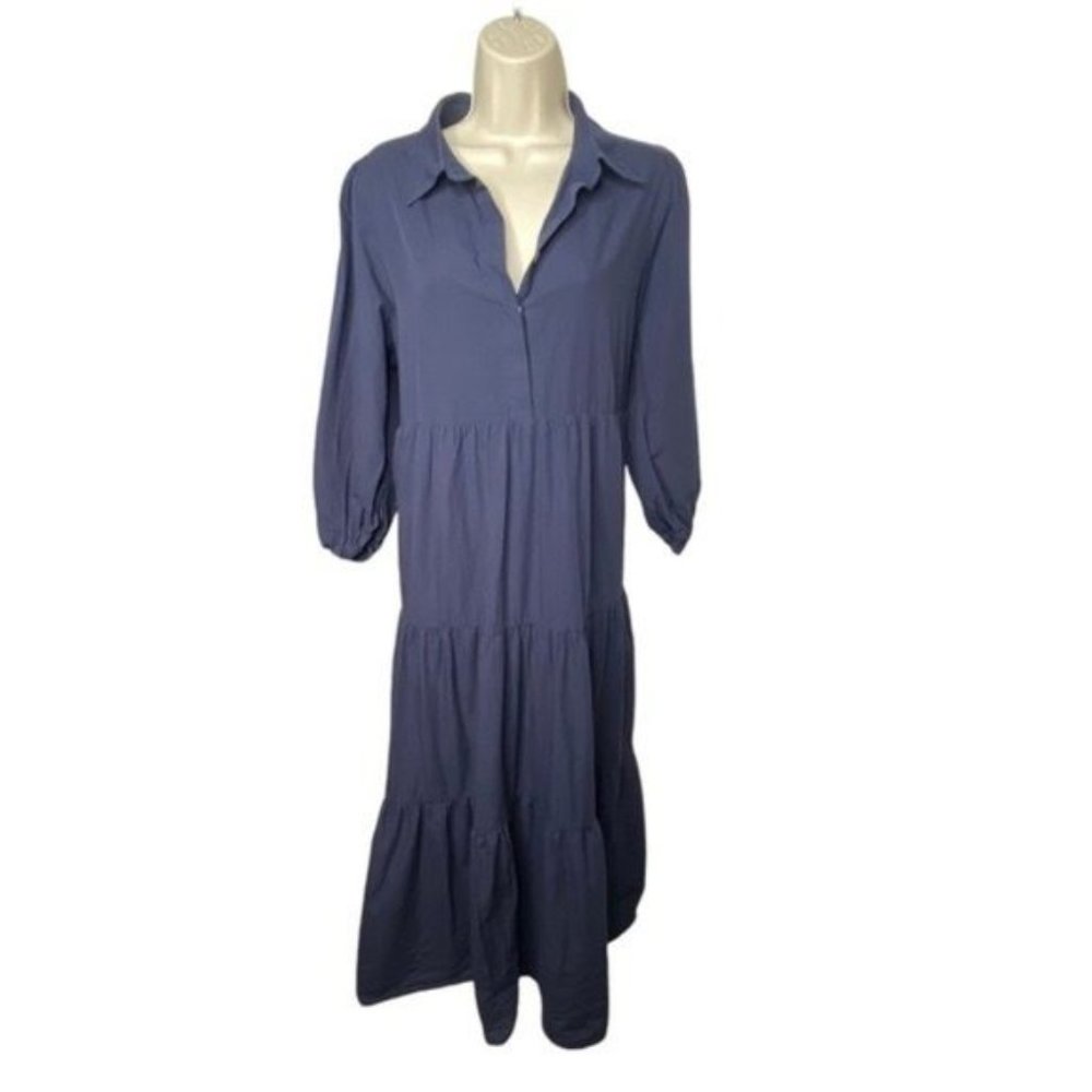 Pomander Place | NEW Navy Mabel Three-quarter Puff Sleeve Maxi Dress Size XS - Picture 3 of 10